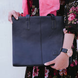 JILD -Everyday Women's Leather Zipper Tote Bag - Midnight Blue