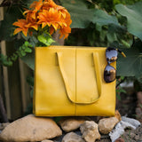 JILD - Everyday Women's Leather Zipper Tote Bag - Mustard Yellow