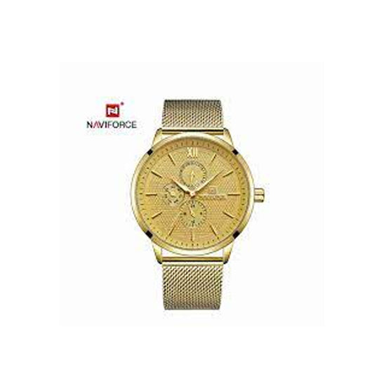 Naviforce- Nf3003 Luxury Stainless Steel Mesh Band Chronograph Watch Golden
