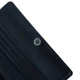 JILD - Women Round Stripe Leather Clutch Long Wallet - Black