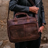 JILD - Everyday Companion Leather Laptop Bag - Vintage Dark Brown