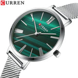 Curren Green Dial Silver Stainless Steel Watch For Women