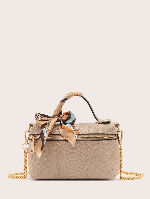 Shein - VANESSAMAY&DKMG 1pc Snake Patterned Solid Color Simple Small Handbag With Free Silk Scarf