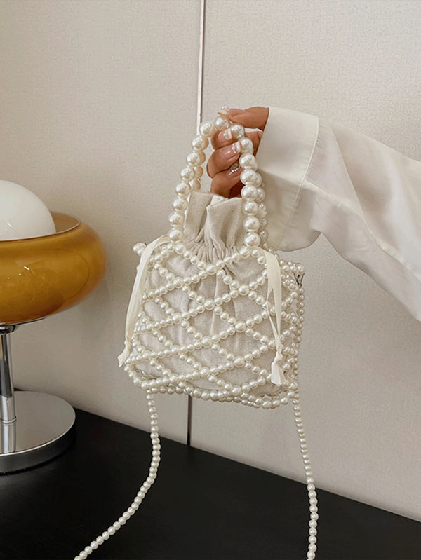 Shein - Elegant Pearl Handbag, Handmade Beaded Shoulder Bag
