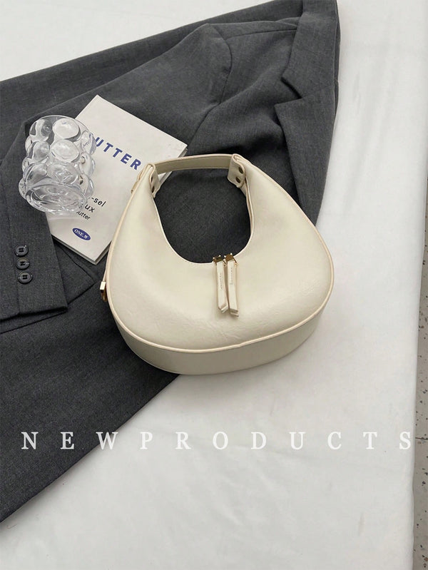 Shein - low tea Women's Fashionable Elegant Solid Color Zipper Crescent Handbag