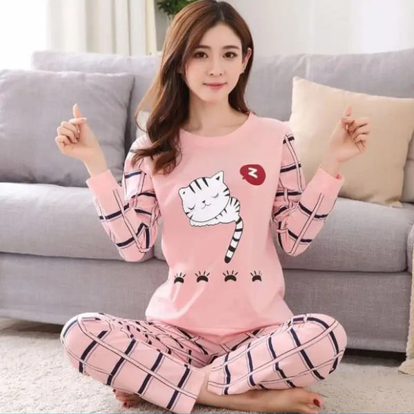 VYBE -  Sleeping Cat Printed PJ Suit