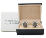 Cufflers - Novelty Cufflinks CU-2018 with Free Gift Box - Brown, White, Silver Round Design