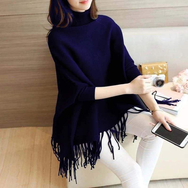 VYBE - Plain poncho Navy Blue -Free size