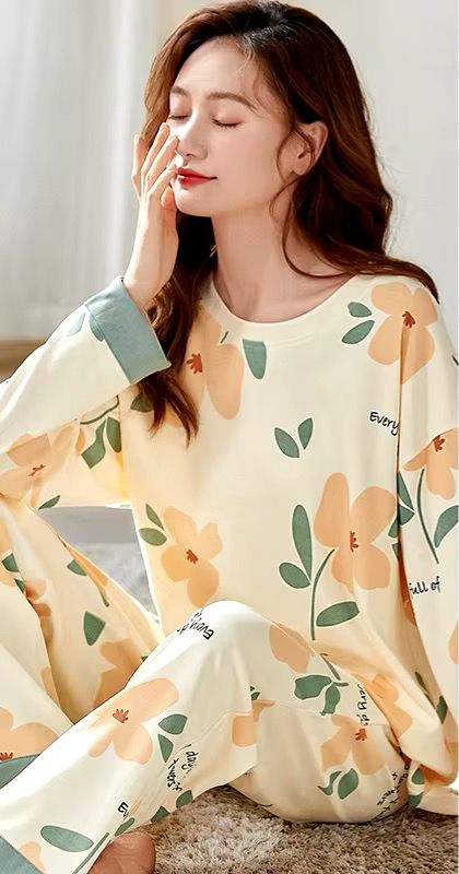 VYBE -  Orange Flower Printed Pj Suit Full Sleeves