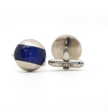 Cufflers - Classic Blue and Silver Circle Cufflinks CU-0002 with Free Gift Box