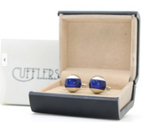 Cufflers - Classic Blue and Silver Circle Cufflinks CU-0002 with Free Gift Box