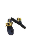 Fashion Holic - Casual Banto Slipper Golden Buckle Black