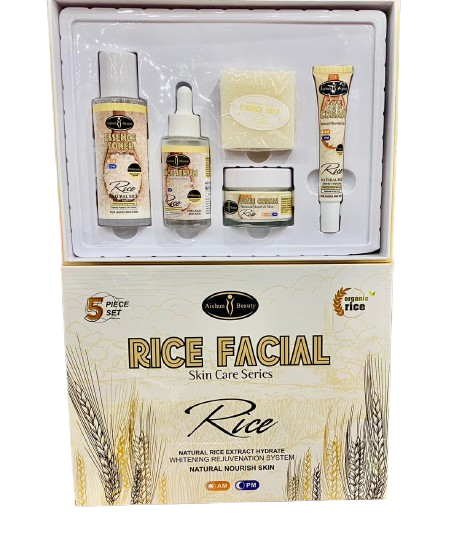 Aichun Beauty 5 Pieces Organic Rice Facial Skin Care Set Soap Toner Face Serum Eye Cream