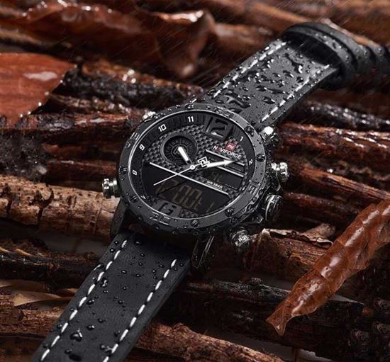 Naviforce- NF9134 Black PU Leather Dual Time Wrist Watch For Men - Black