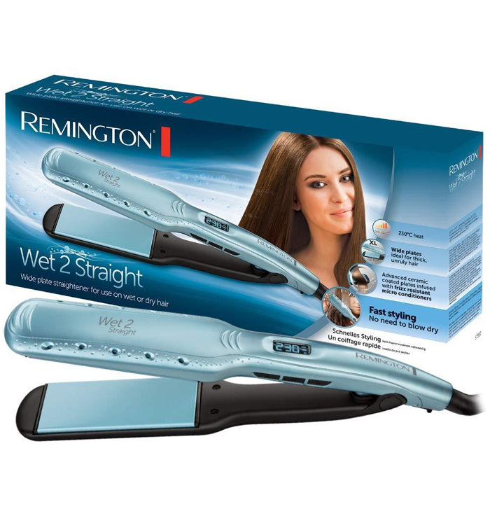 Remington- hair straightener Wet2Straight Wide Plate S7350, 2in1 for drying and smoothing, wet and dry application, wide styling plates, heat-activated anti-frizz