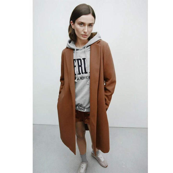 Zara- Women Lapel Collar Coat- Mid-Camel