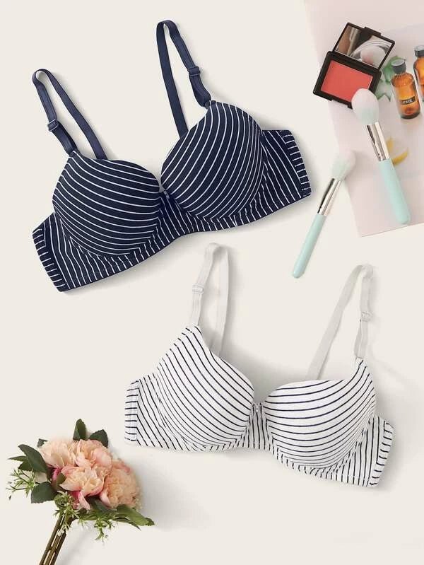 Shein Striped Underwire Bra Set - 2 Pieces