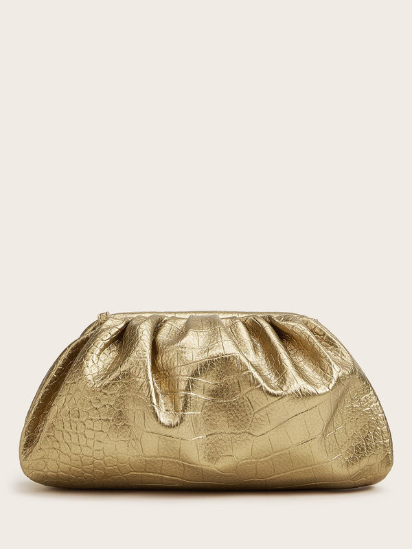 Shein- Croc Embossed Ruched Clutch Bag