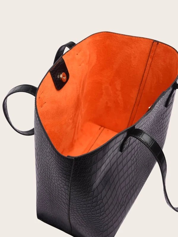 Shein- Crocodile Pattern Handbag- Black