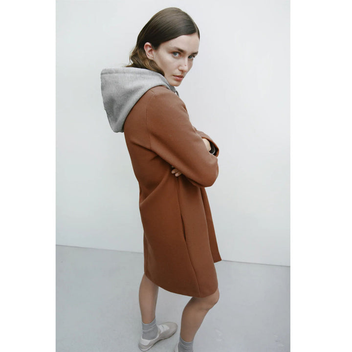 Zara- Women Lapel Collar Coat- Mid-Camel