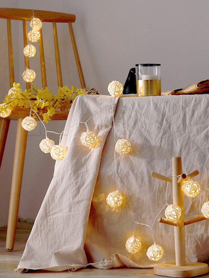 Shein- 1pc String Light With 10pcs Rattan Ball Bulb