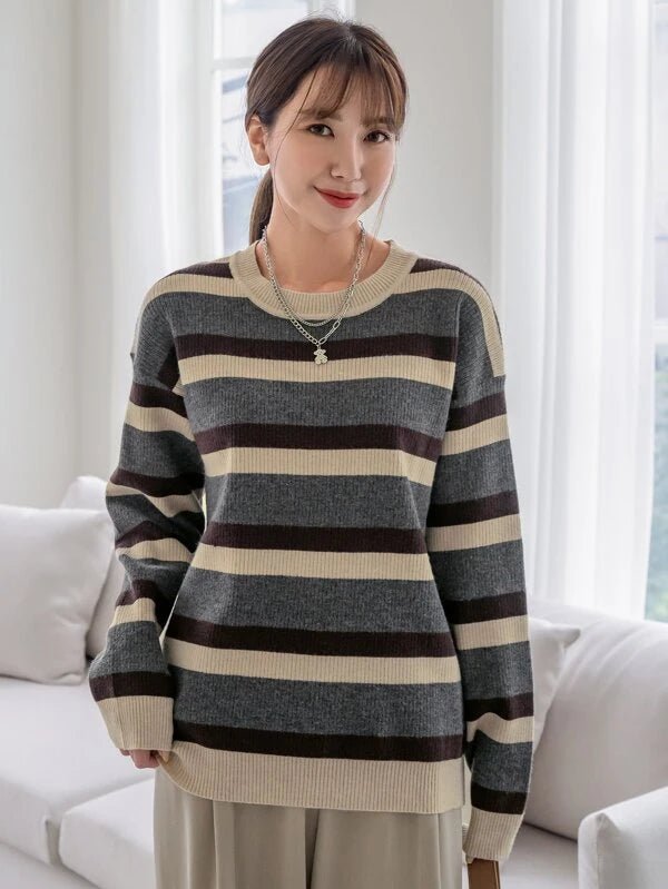 Shein DAZY Striped Drop Shoulder Sweater