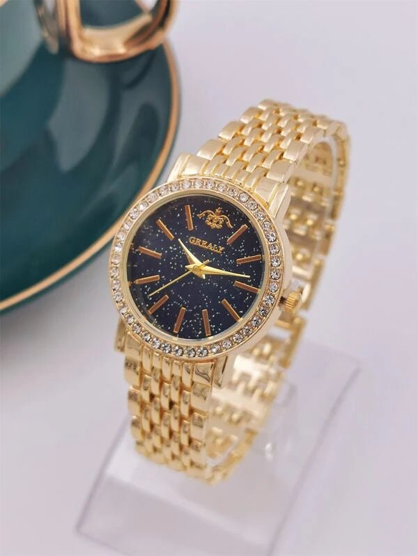 Shein- Starry Sky Dial Quartz Watch Decorated With Rhinestones