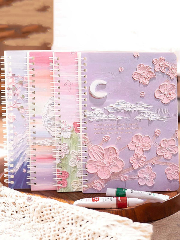Shein- 1pc Oil Painting Pattern Random Spiral Notebook