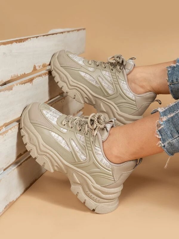 Shein- Lace-up front colorful square chunky sneakers