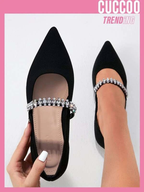 Shein- CUCCOO Trending rhinestone-embellished pointed-toe ballet flats