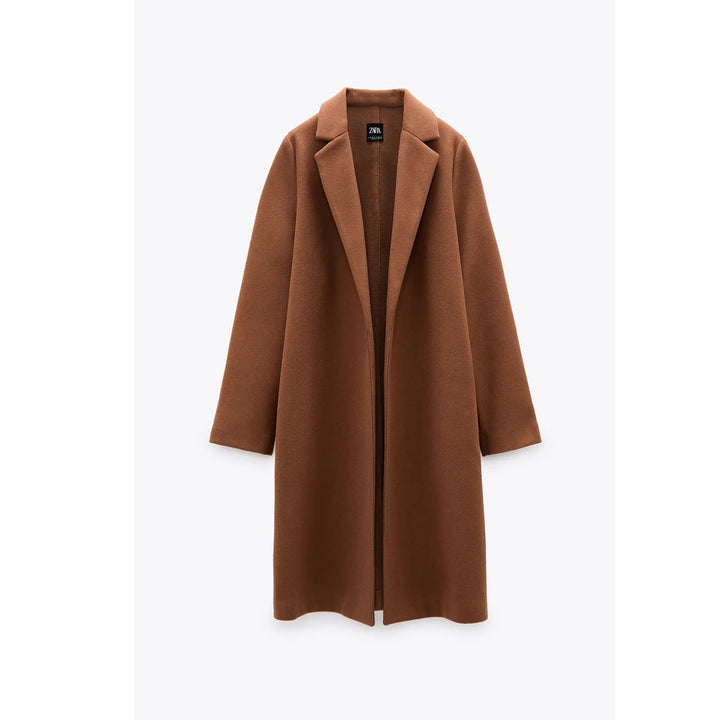 Zara- Women Lapel Collar Coat- Mid-Camel