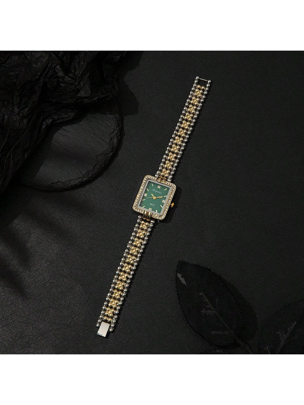 Shein - Korean-Style Women's Square Steel Strap Watch Featuring Small Dial, Diamond Decor, Elegant And Versatile, Minimalist And Casual Bracelet Watch