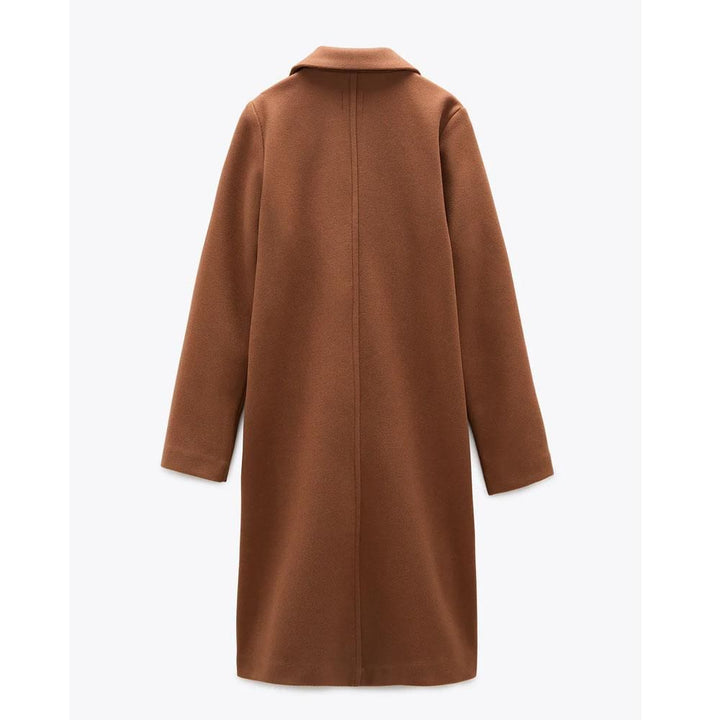 Zara- Women Lapel Collar Coat- Mid-Camel