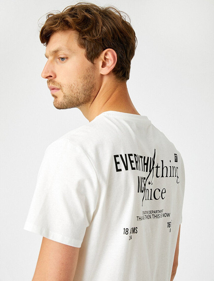 Koton- Letter Printed T-Shirt Crew Neck Cotton - Ecru