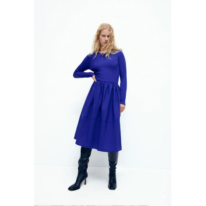 Zara- Matching Dress With Long Sleeves- Bluish