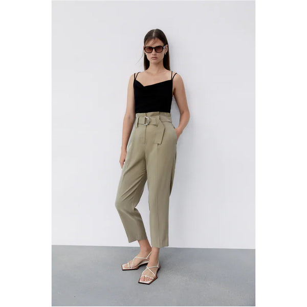 Zara- Culottes With Belt- Light khaki
