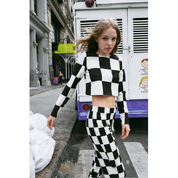 Zara- Check Print Top- Black/White