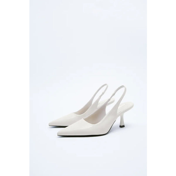 Zara- Open Heel In Lacquered Look- White
