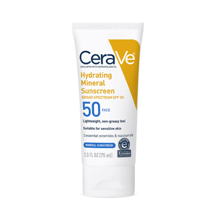 Cerave- Hydrating Mineral Face Sunscreen Lotion SPF 50 with Zinc Oxide, 75ml (2.5fl oz)
