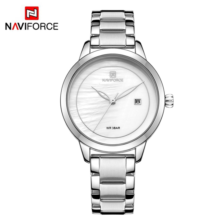 NAVIFORCE- NF5008 Lady Stainless Steel Women Quartz Slim With Calendar Fashion Womens Exquisite Wrist Watch