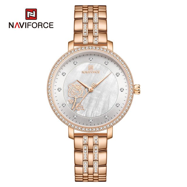 Naviforce- Luxury Brand Female Fashion Quartz Stainless Steel Waterproof Wrist Watch-NF5017 Gold