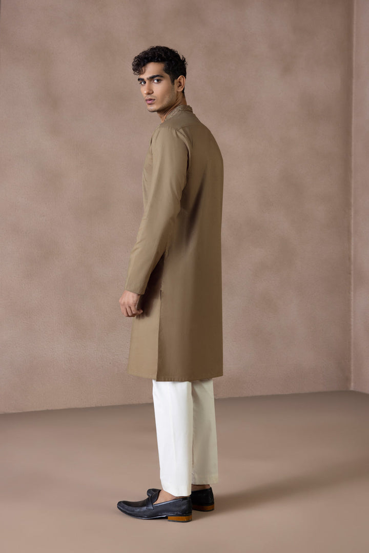 Menswear Stitched Brown Winter Cotton Dobby Kurta