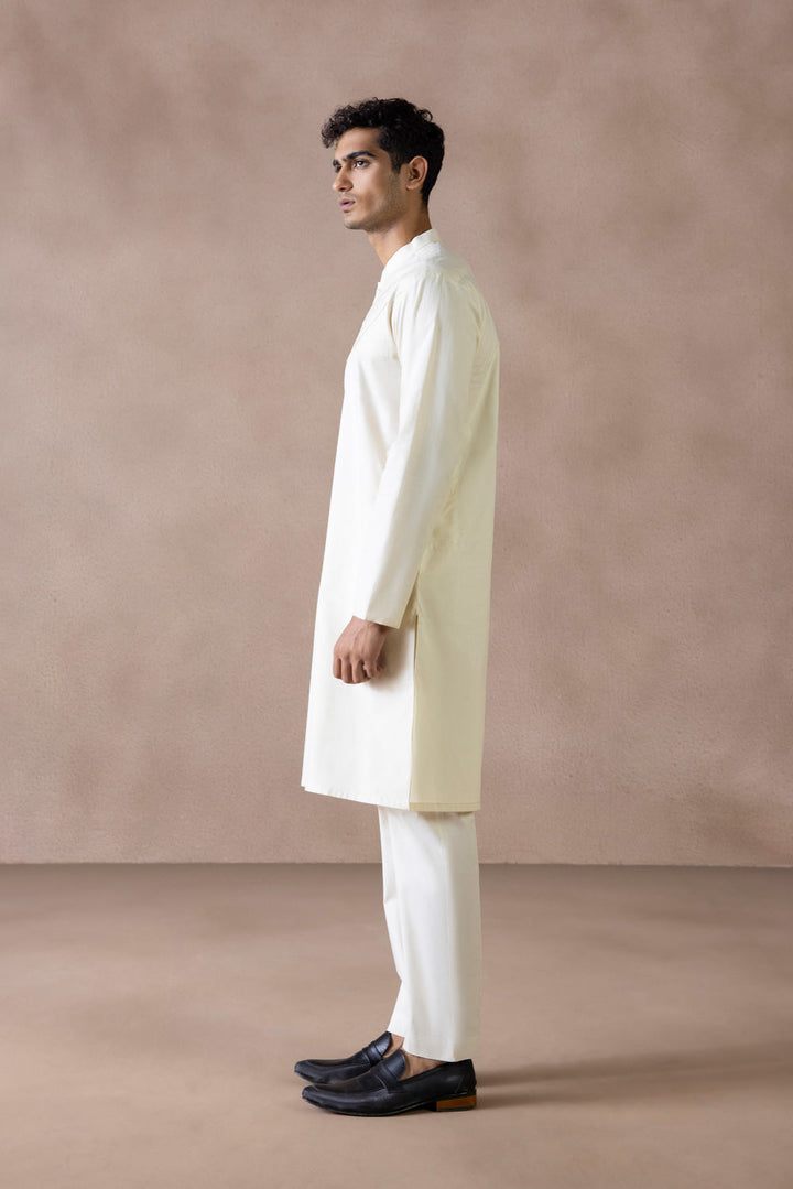 Menswear Stitched Beige Winter Cotton Jacquard Kurta