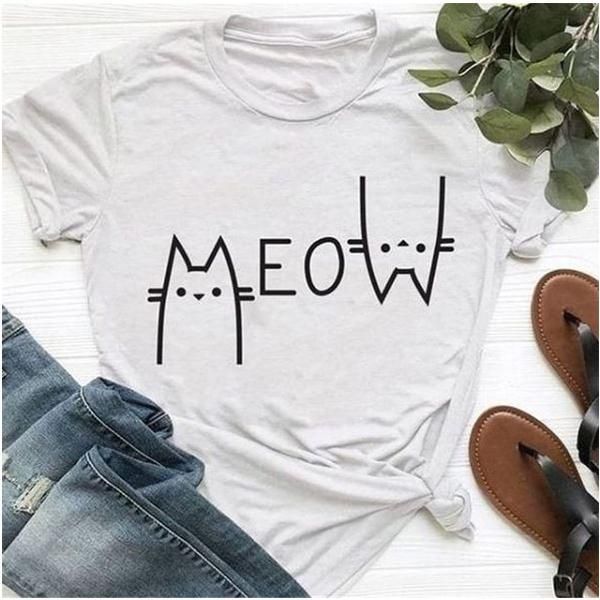 Emerce- MEOW Printed Half Sleeves T Shirt White