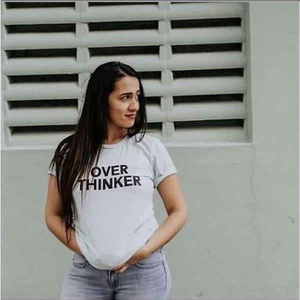 Emerce- OVERTHINKER Printed Half Sleeves T Shirt White