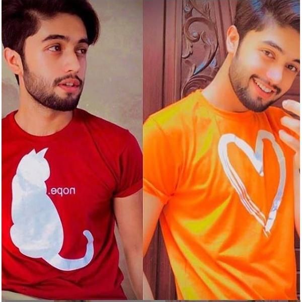 Emerce- Pack Of 2 Cat Nope+Heart Printed Half Sleeves T Shirt Red&Orange