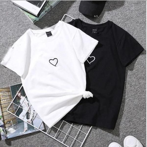 Emerce- Pack Of 2 Centre Heart Printed Half Sleeves T Shirts Black&White