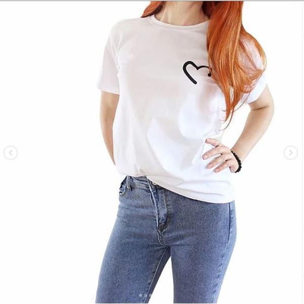 Emerce- Pocket Cut Heart Printed Half Sleeves T Shirt White