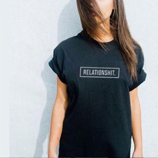 Emerce- RELATIONSHIT. Printed Half Sleeves T Shirt Black