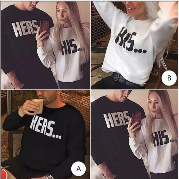 Emerce- Pack Of 2 HERS… HIS… Printed Full Sleeves T Shirts Black&White
